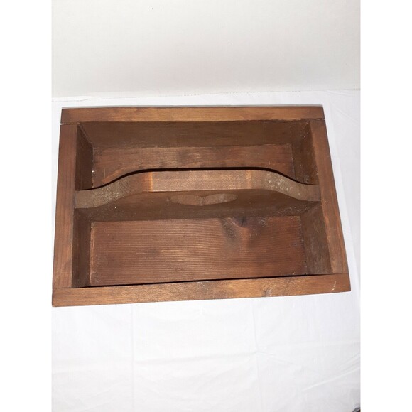 Vtg 1980's Boho Handmade Rustic Solid Wood Rectangle Caddy Tote Brown Painted - Picture 3 of 11